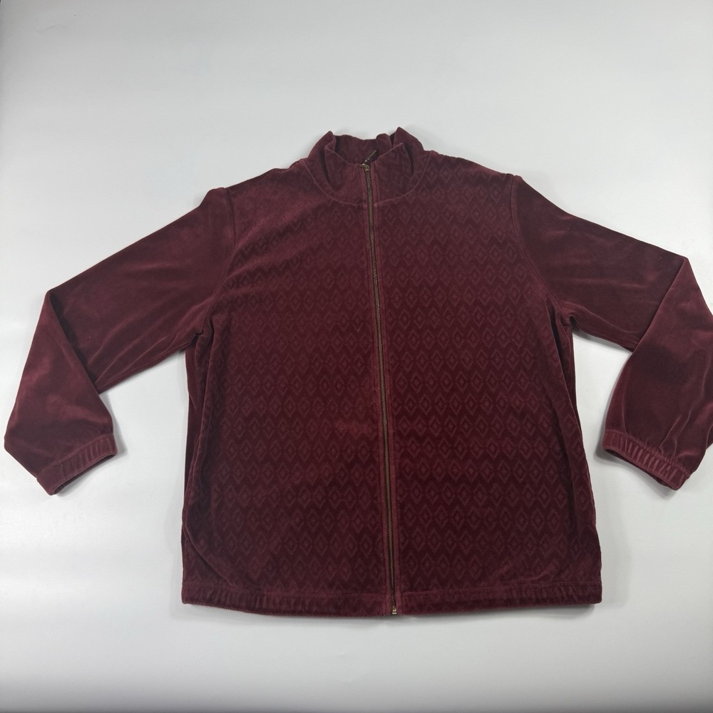 Y2K NorSport Zip Jacket Burgundy Velour Textured Men's M 90s Style
